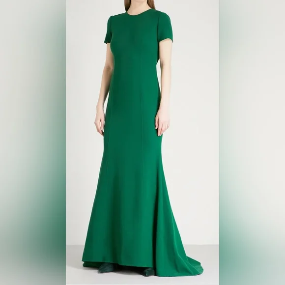 ❤️BUY2️⃣GET1️⃣🆓♧$3,590 OSCAR DE LA RENTA GREEN WOOL BOW RUNWAY GOWN 8 M - Picture 2 of 7